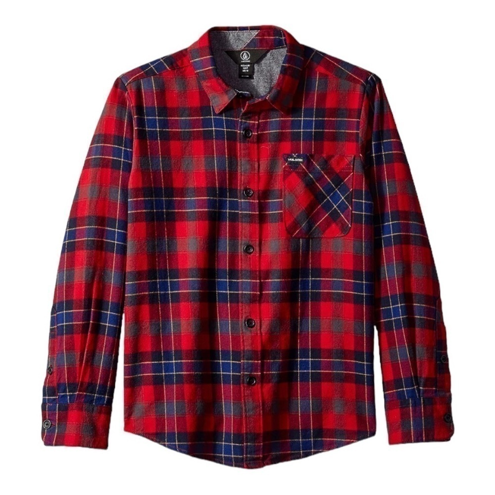 Volcom Caden Long Sleeve Button Up Flannel Shirt in Engine Red